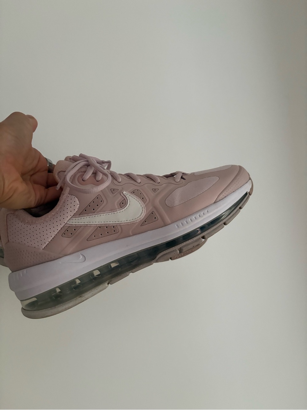 Nike blush pink and white Air Max sneakers